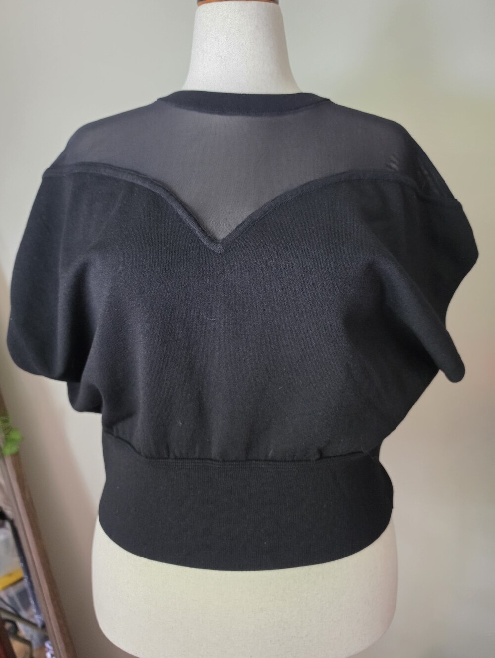 Express Black Mesh Yoke Sweater Top With Cap Sleeves
